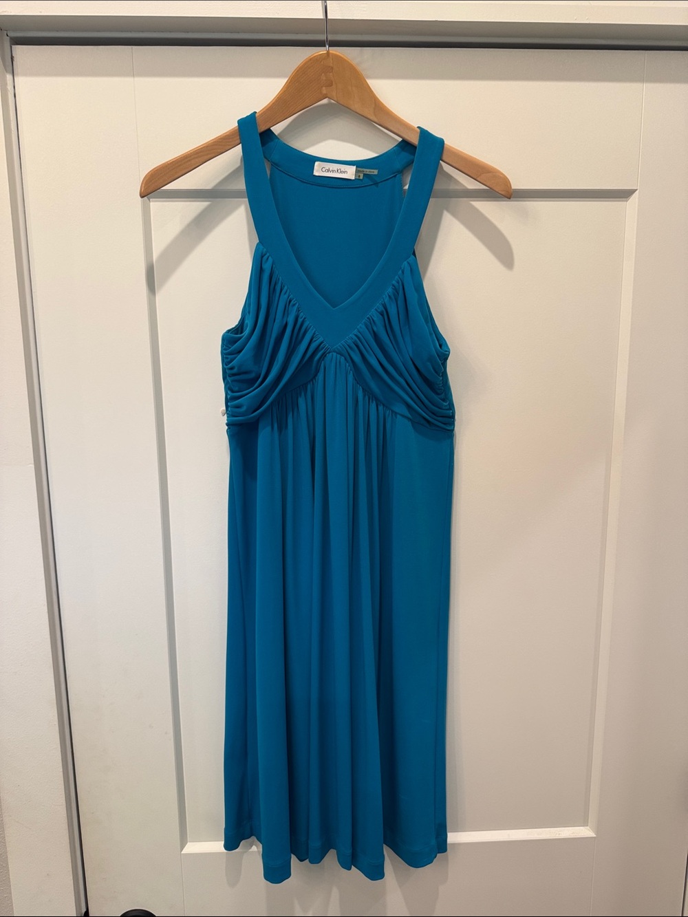 Calvin Klein Teal Blue V-Neck Sleeveless Midi Dress